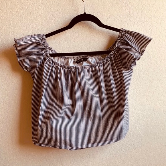 Navy & White Striped Crop Top Zara Basic Collection SIZE MEDIUM - Picture 1 of 6